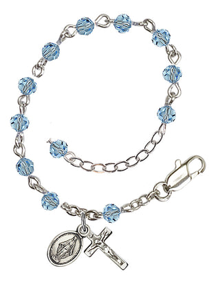 Adjustable Sterling Silver 4mm Austrian Crystal Infant Rosary Bracelet in Aqua