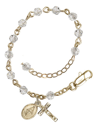 Adjustable 14 Karat Gold 4mm Austrian Crystal Infant Rosary Bracelet in Crystal