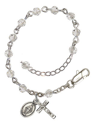 Adjustable Sterling Silver 4mm Austrian Crystal Infant Rosary Bracelet in Crystal