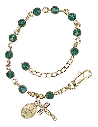 Adjustable 14 Karat Gold 4mm Austrian Crystal Infant Rosary Bracelet in Emerald