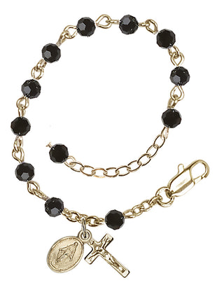 Adjustable 14 Karat Gold 4mm Austrian Crystal Infant Rosary Bracelet in Jet