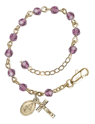 Adjustable 14 Karat Gold 4mm Austrian Crystal Infant Rosary Bracelet in Light Amethyst