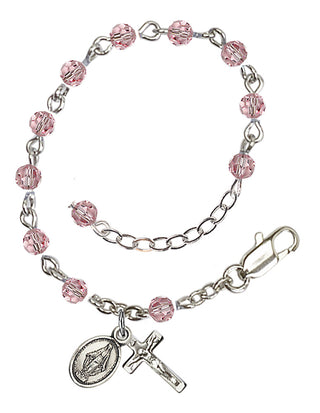 Adjustable Sterling Silver 4mm Austrian Crystal Infant Rosary Bracelet in Light Rose