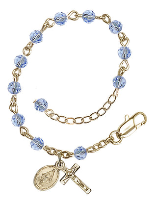 Adjustable 14 Karat Gold 4mm Austrian Crystal Infant Rosary Bracelet in Light Sapphire