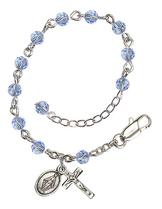Adjustable Sterling Silver 4mm Austrian Crystal Infant Rosary Bracelet in Light Sapphire
