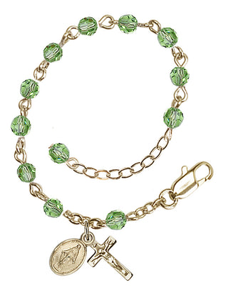 Adjustable 14 Karat Gold 4mm Austrian Crystal Infant Rosary Bracelet in Peridot
