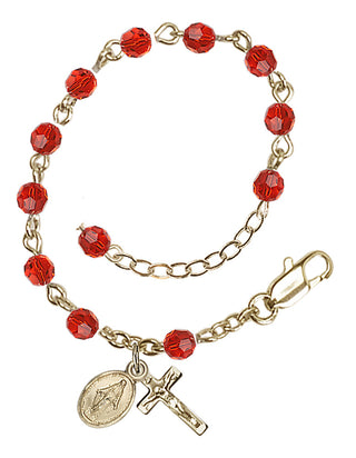 Adjustable 14 Karat Gold 4mm Austrian Crystal Infant Rosary Bracelet in Ruby