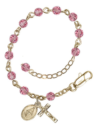 Adjustable 14 Karat Gold 4mm Austrian Crystal Infant Rosary Bracelet in Rose