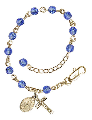 Adjustable 14 Karat Gold-Filled 4mm Austrian Crystal Infant Rosary Bracelet in Sapphire