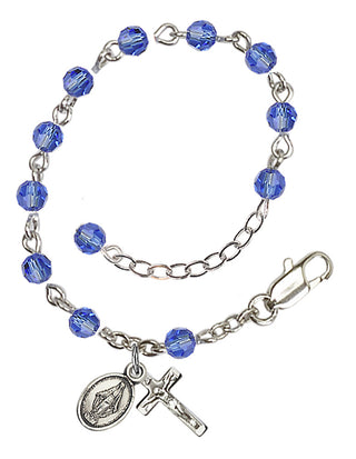 Adjustable Sterling Silver 4mm Austrian Crystal Infant Rosary Bracelet in Sapphire