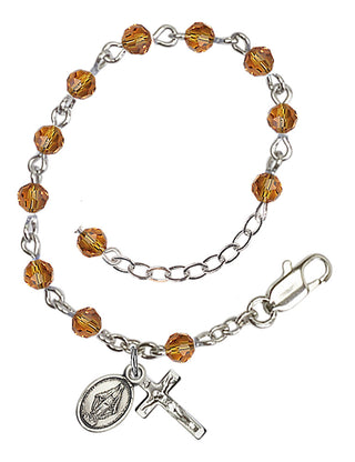 Adjustable Sterling Silver 4mm Austrian Crystal Infant Rosary Bracelet in Topaz