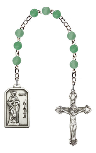 Adjustable Silver Plated 6mm Semi-Precious Stone Rosary Bracelet in Aventurine Engraved Catholic Saint Jewelry