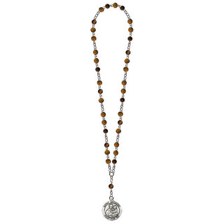 Silver Plate 6mm Tiger Eye Saint Anthony Rosary Chaplet