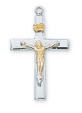 Rhodium Two Tone Crucifix Pendant