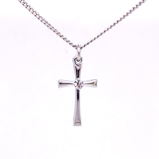 Rhodium Cross With Crystal