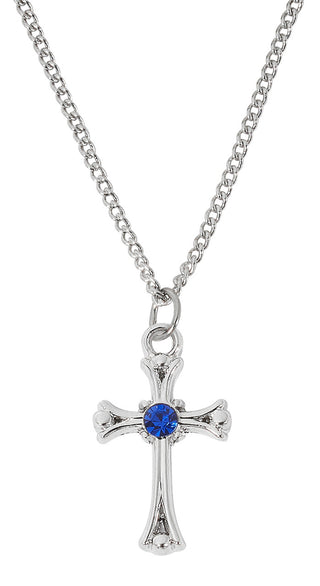 18-inch Rhodium Filled Sapphir Cross, Boxed