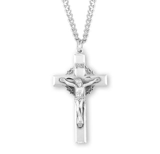 2 Inch Sterling Silver Crown Of Thorns Crucifix With 24 Inch Chain