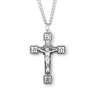 2 Inch Sterling Silver Black Enamel Alpha Omega Crucifix With 24 Inch Chain