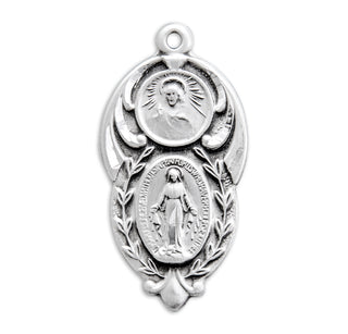 Sterling Silver Scapular and Miraculous Medal Combination with 18-inch Chain and Box