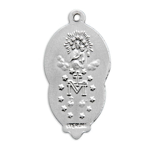 Sterling Silver Scapular and Miraculous Medal Combination with 18-inch Chain and Box