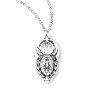 Sterling Silver Scapular and Miraculous Medal Combination with 18-inch Chain and Box