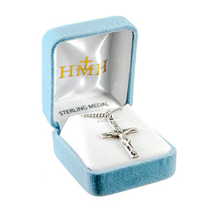1 1/8-inch Sterling Silver Crucifix with 20-inch Chain