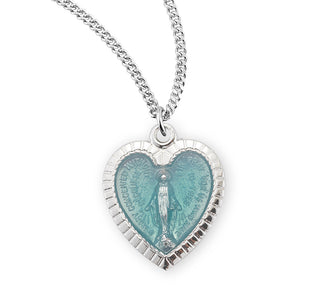 Sterling Silver Enameled Heart Shape Miraculous Medal