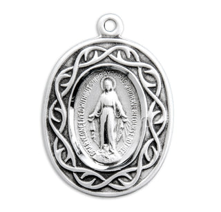 Sterling Silver Miraculous Medal with The Crown of Thorns Border