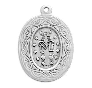 Sterling Silver Miraculous Medal with The Crown of Thorns Border