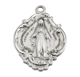 1 1/16-inch Sterling Silver Miraculous Medal with The Hail Mary Prayer on the Reverse Side