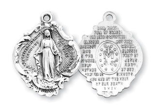 1 1/16" Sterling Silver Miraculous Medal with The Hail Mary Prayer on the Reverse Side