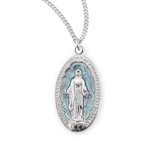 Sterling Silver Light Blue Enameled Miraculous Medal