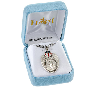 1 1/4-inch Sterling Silver Navy Medal with Miraculous Medal 24-inch Chain