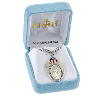 1 1/4-inch Sterling Silver Air Force Medal with Miraculous Medal 24-inch Chain