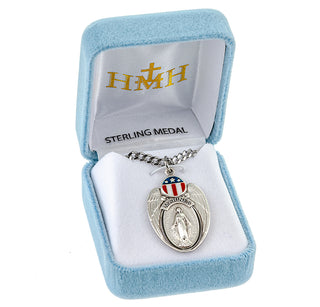 1 1/4-inch Sterling Silver Marines Medal with Miraculous Medal 24-inch Chain