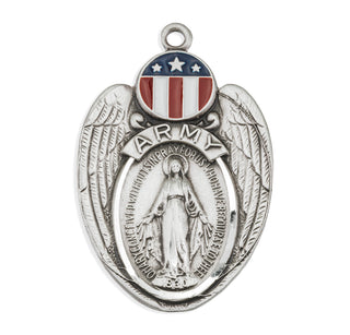 1 1/4-inch Sterling Silver Army Medal with Miraculous Medal 24-inch Chain
