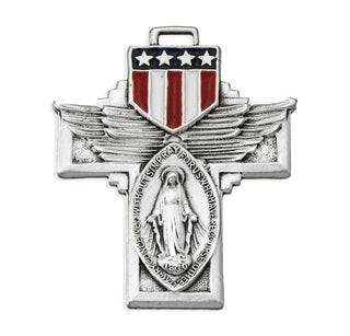 1 1/8-inch "Winged" Miraculous Cross with 24-inch Chain