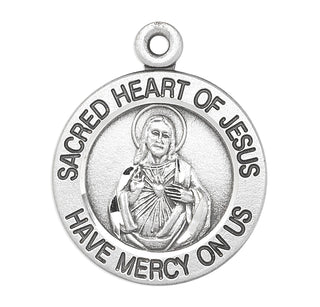 13/16-inch Sterling Silver Sacred Heart of Jesus Medal with 18-inch Chain