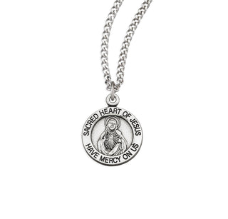 3 4 Inch Sterling Silver Round Sacred Heart Of Jesus Medal With 18 Inch Chain