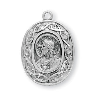 15/16-inch Sterling Silver Crown of Thorns Scapular Medal | 24-inch Chain