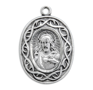 15/16-inch Sterling Silver Crown of Thorns Scapular Medal with 24-inch Chain