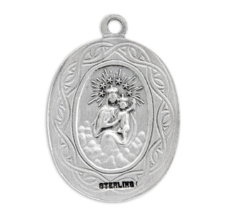 15/16-inch Sterling Silver Crown of Thorns Scapular Medal with 24-inch Chain