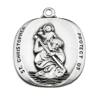 Sterling Silver Rounded Edge Square St. Christopher Medal