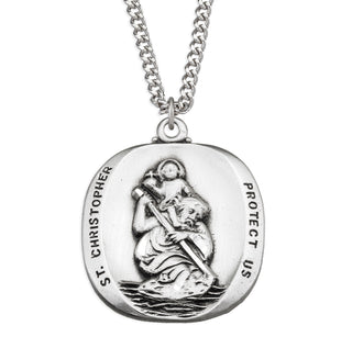 Sterling Silver Rounded Edge Square Saint Christopher Medal