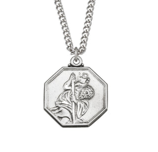 Sterling Silver Octagon Shaped St Christopher Medal