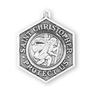 1-1/8-inch by 3/4-inch Saint Christopher Protect Us Medal on a 24-inch Chain Boxed