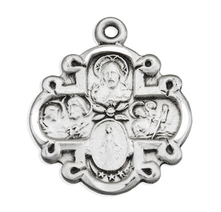 3/4-inch Sterling Silver 4-Way Medal with 18-inch Chain