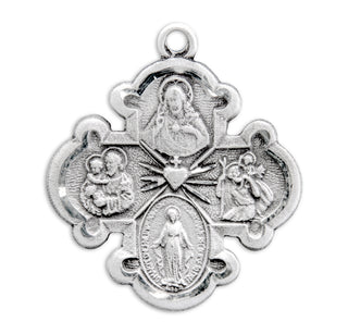 1 1/8-inch Sterling Silver 4-Way Medal with 24-inch Chain