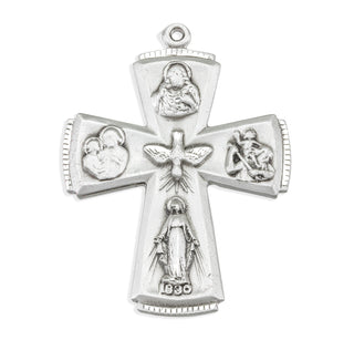 1 1/2-inch Sterling Silver 4-Way Medal with 24-inch Chain