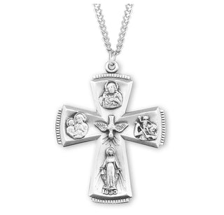 1 1 2 Inch Sterling Silver 4 Way Medal With 24 Inch Chain